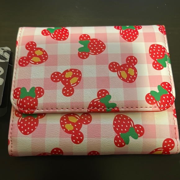 Loungefly Handbags - Disney Loungefly Minnie & Mickey Mouse Strawberry Pink Gingham Wallet NWT